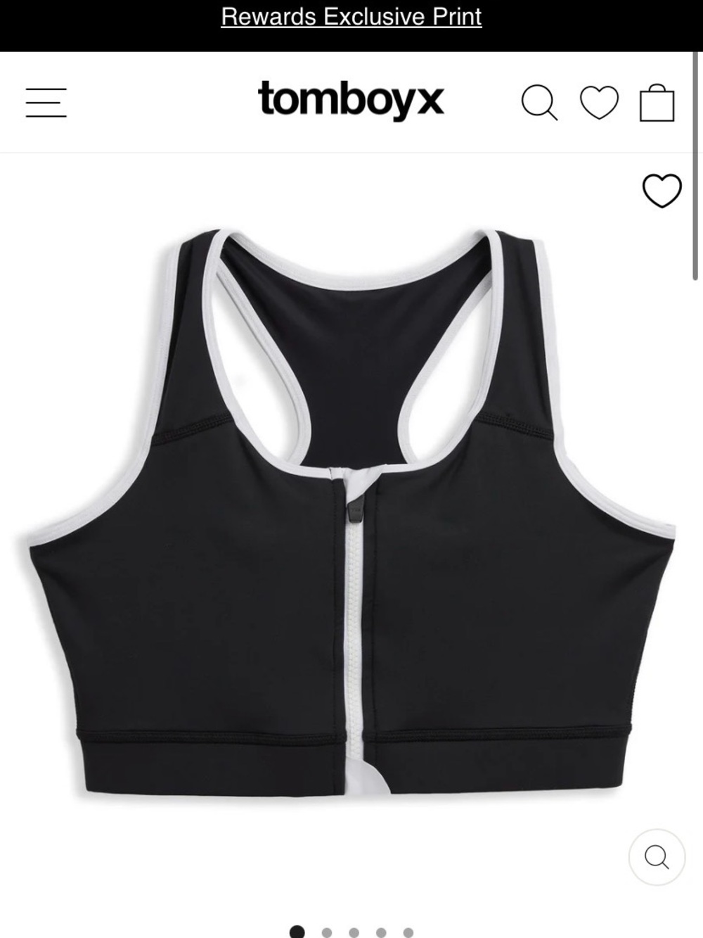 TomboyX Swim Racerback zip top - black with white trim